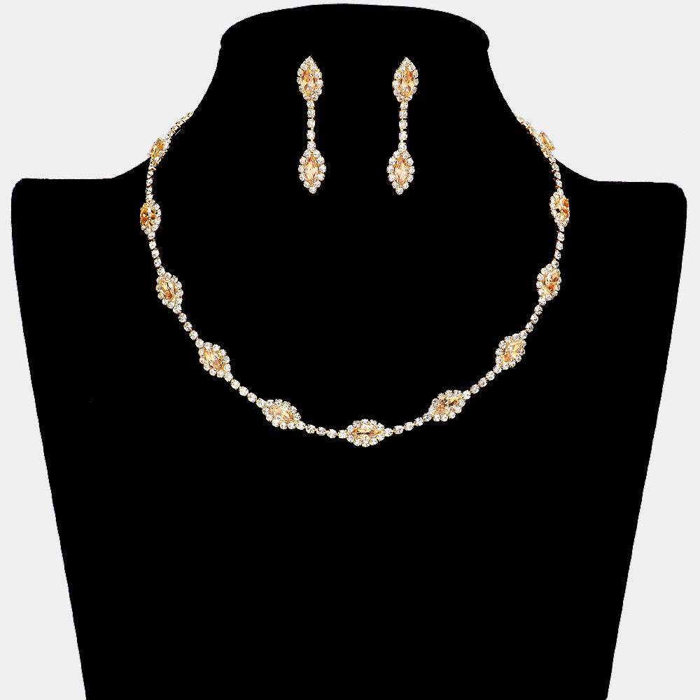 CZ Marquise Stone Pointed Rhinestone Paved Station Necklace - Madeline Love - Flyclothing LLC