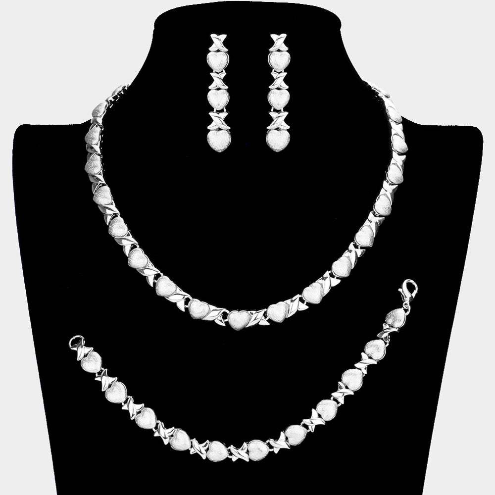 3-PCS Heart Rhinestone Necklace Jewelry Set - Madeline Love - Flyclothing LLC