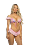 J Valentine Metallic/Coated Fishnet Ruffle Bikini Set