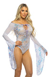 J Valentine Fishnet/Mesh Sequin Flair Sleeve Top