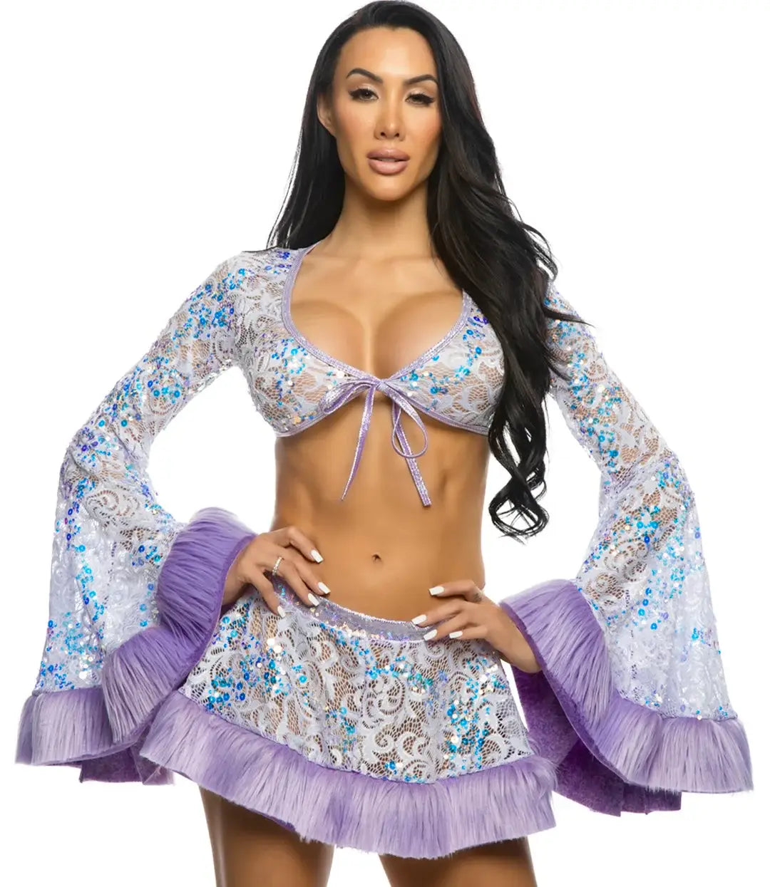 JR175 - Sequin Faux Fur Trimmed Skirt - J. Valentine - Flyclothing LLC