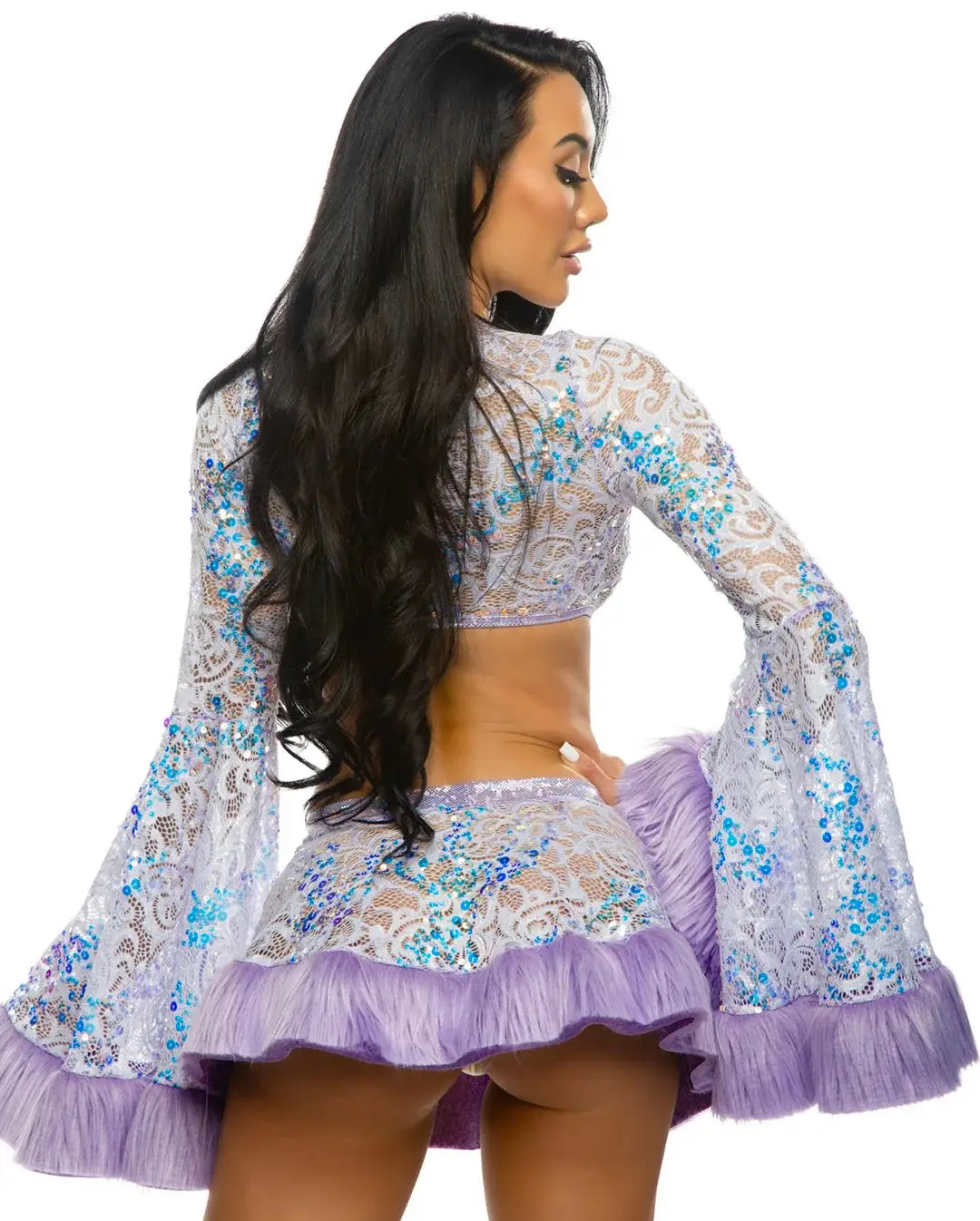 JR175 - Sequin Faux Fur Trimmed Skirt - J. Valentine - Flyclothing LLC