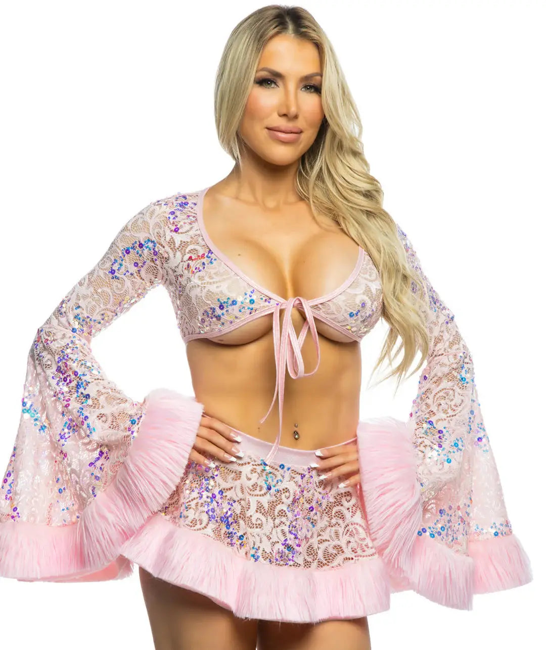 JR175 - Sequin Faux Fur Trimmed Skirt - J. Valentine - Flyclothing LLC