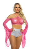 J. Valentine Coated Fishnet Flair Sleeve Halter - J. Valentine - Flyclothing LLC