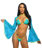 J. Valentine Stretch Lace 3Pc Bikini & Shrug Set