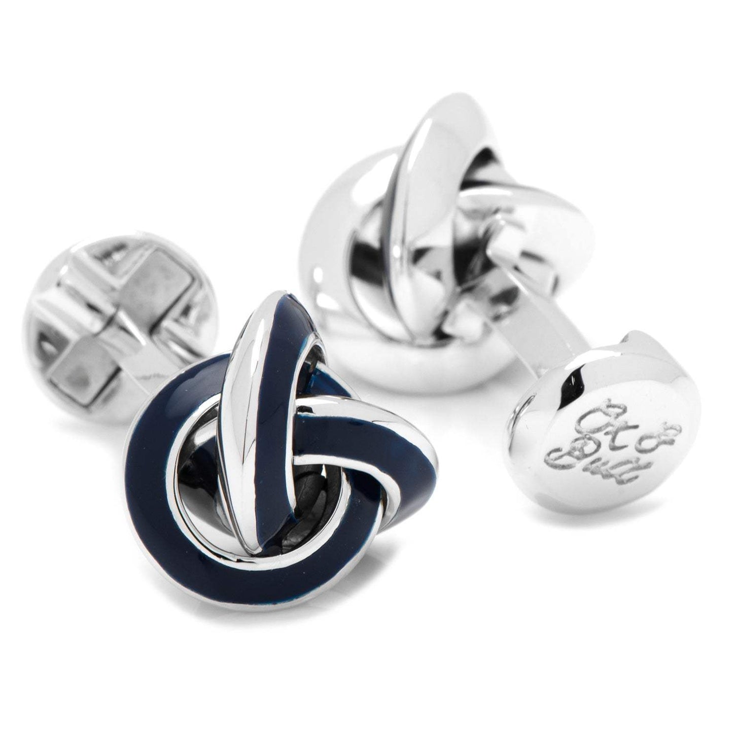 Sterling Blue Enamel Knot Cufflinks - Cufflinks.com - Flyclothing LLC