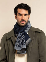Federico (grey/blue) - Warm and soft Italian scarf from wool blend