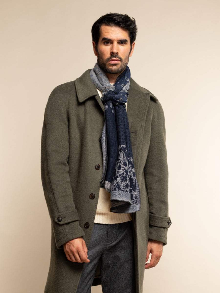 Federico (grey/blue) - Warm and soft Italian scarf from wool blend