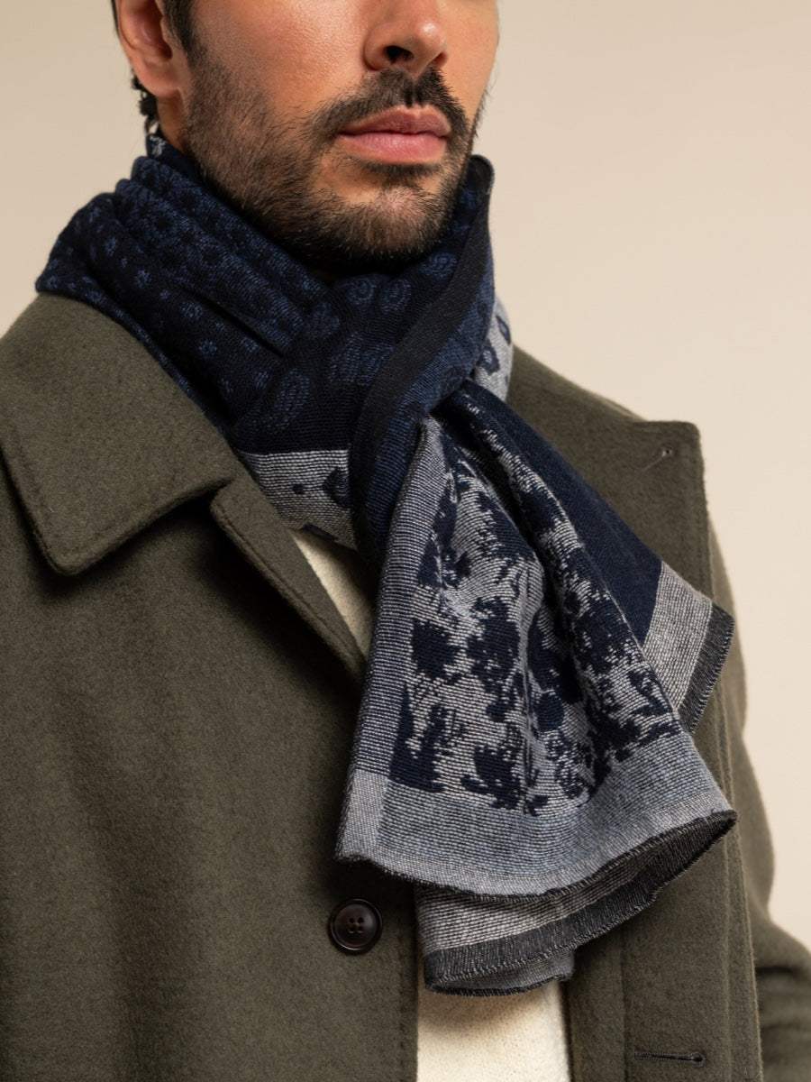Federico (grey/blue) - Warm and soft Italian scarf from wool blend