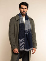 Federico (grey/blue) - Warm and soft Italian scarf from wool blend
