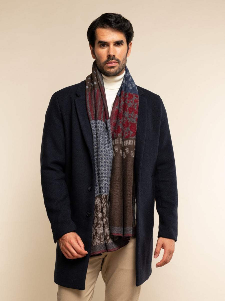 Federico (red/blue) - Warm and soft Italian scarf from wool blend