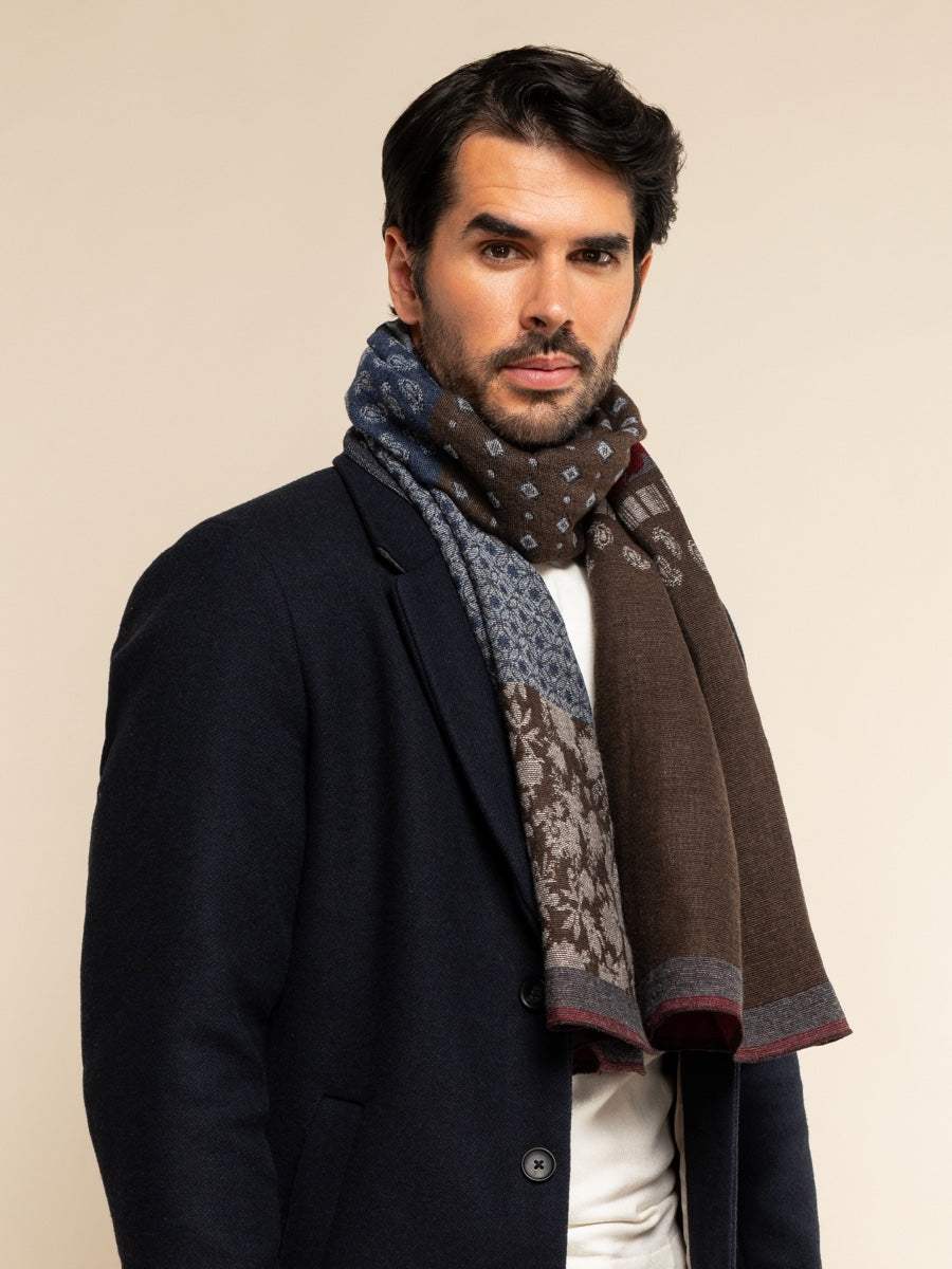 Federico (red/blue) - Warm and soft Italian scarf from wool blend