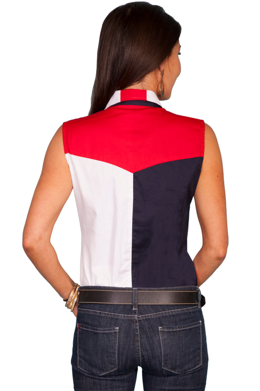 Scully Leather Red Sleeveless Ladies Stars/Flag Blouse