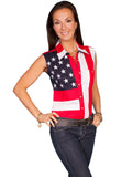 Scully Leather Red Sleeveless Ladies Stars/Flag Blouse