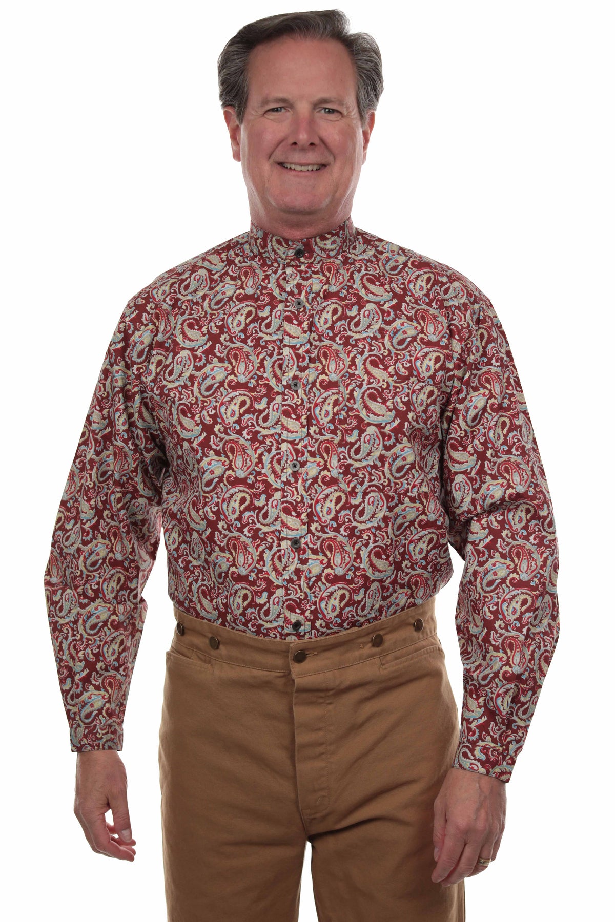 Scully Brick Paisley Print Band Collar Shirt