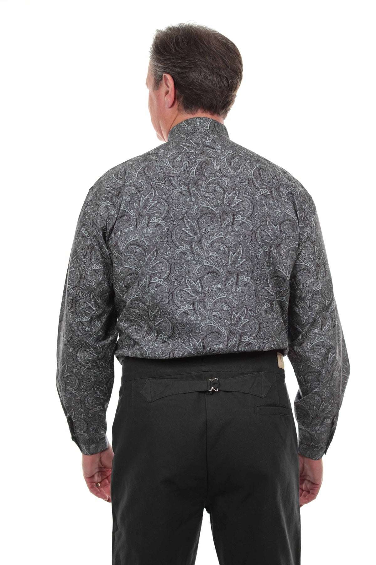 Scully Navy Floral Print Band Collar Shirt