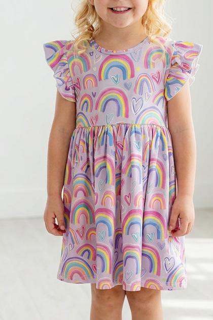Rainbow Dreams Flutter Sleeve Twirl Dress - Mila & Rose ® - Flyclothing LLC