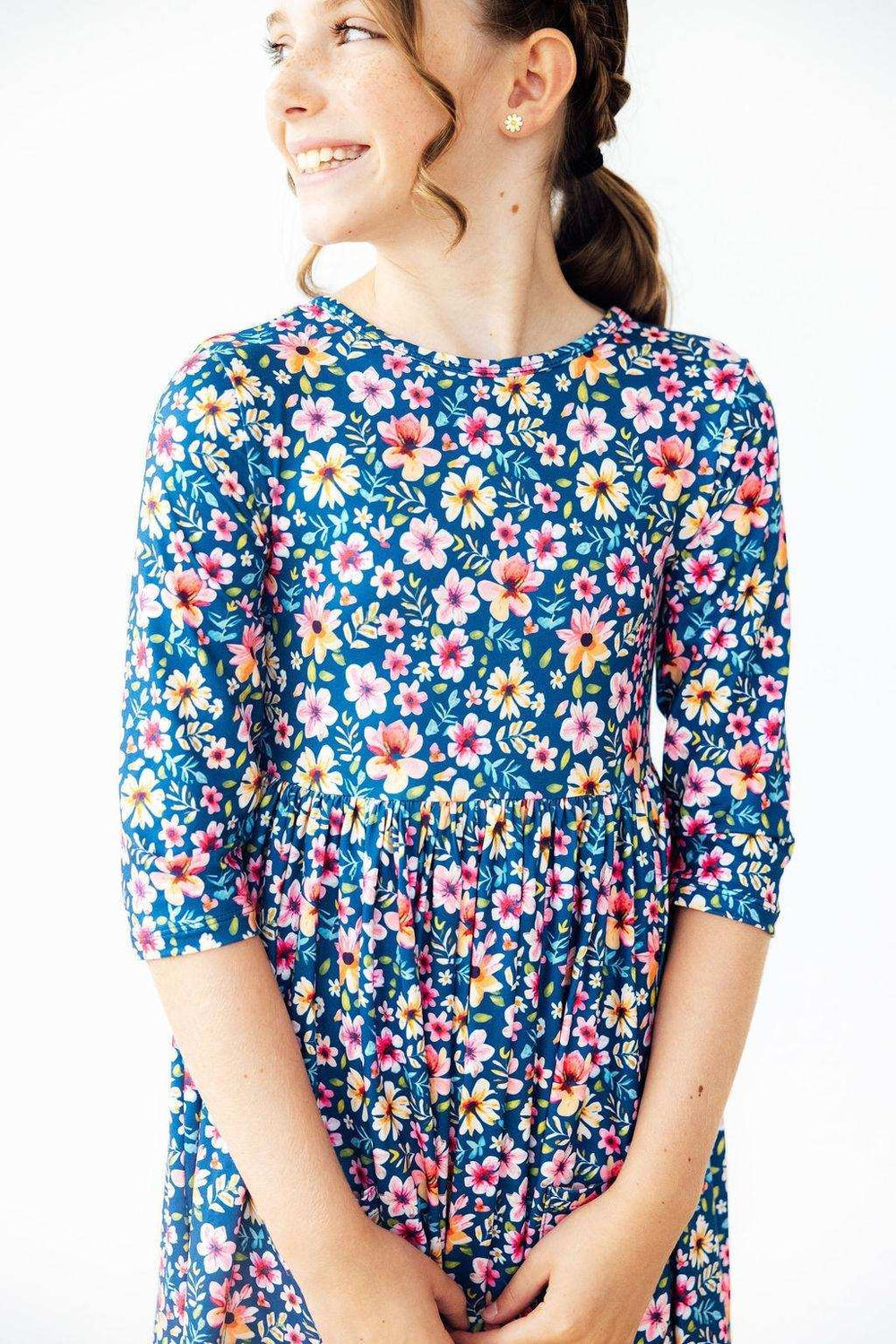 Rainforest Blooms 3/4 Sleeve Pocket Twirl Dress - Mila & Rose ® - Flyclothing LLC
