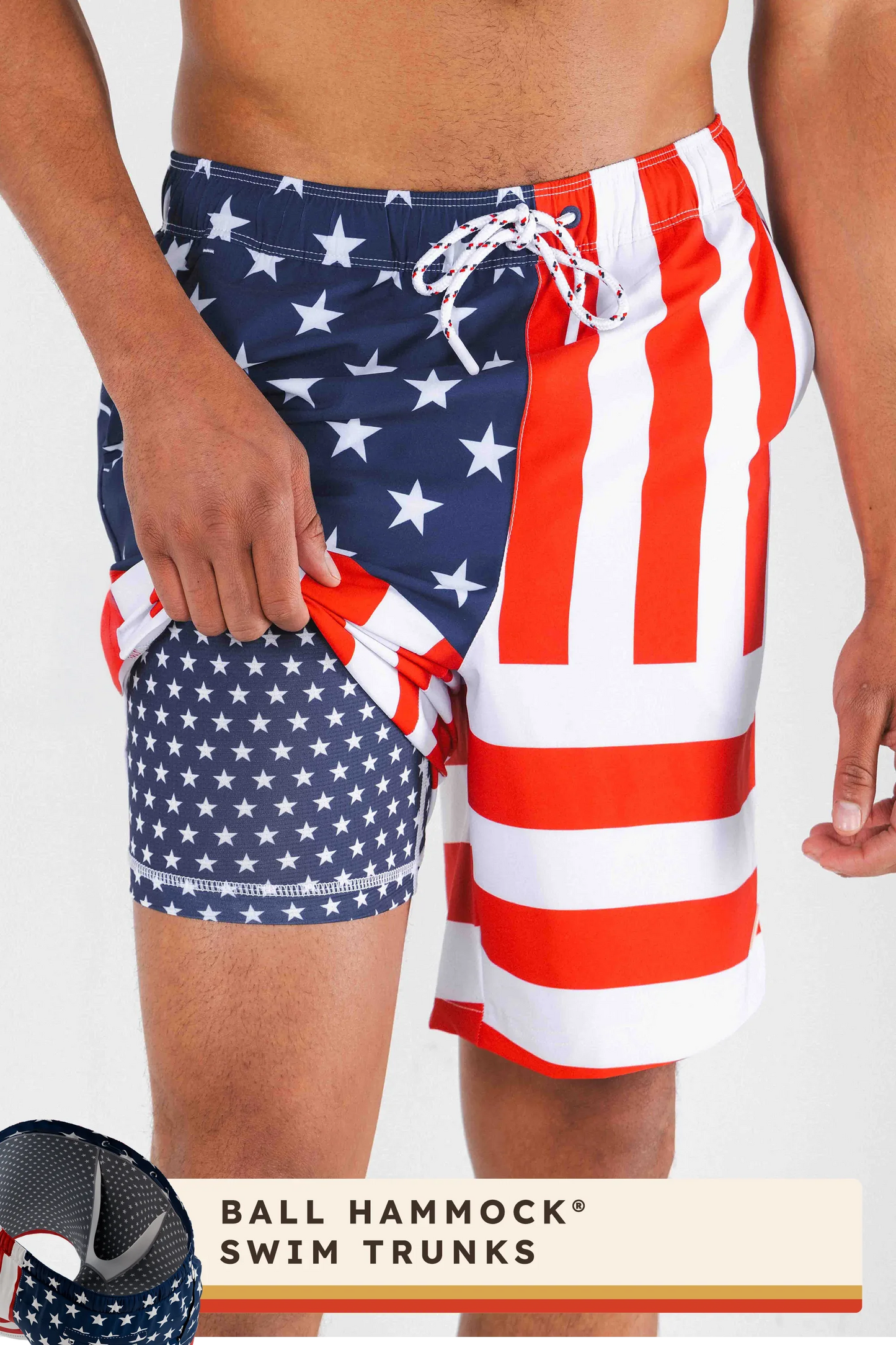 The Reagans | American Flag Patch Ball Hammock® Pouch 8" Swim Trunks - Shinesty - Flyclothing LLC