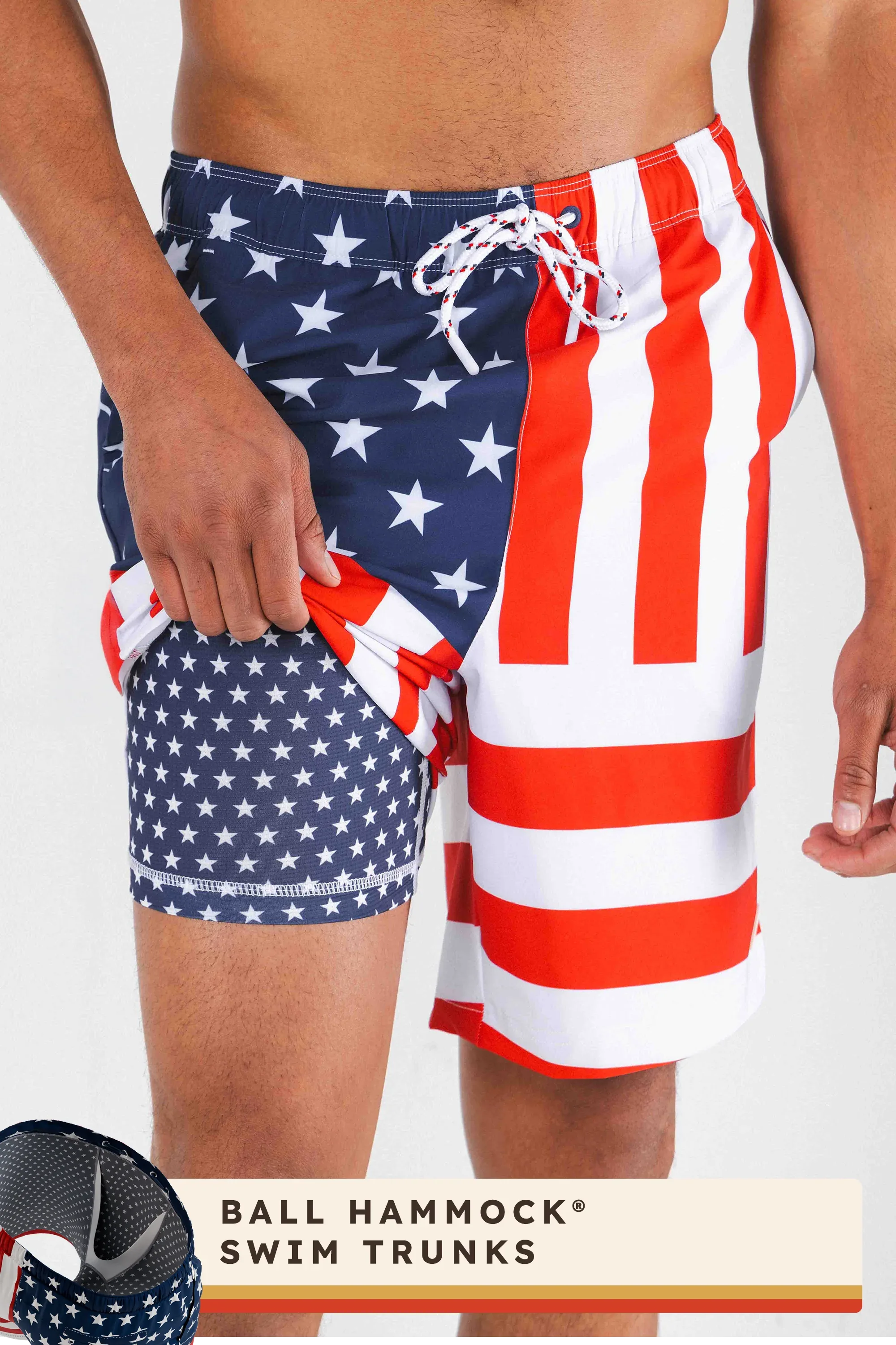 The Reagans | American Flag Patch Ball Hammock® Pouch 8" Swim Trunks - Shinesty - Flyclothing LLC