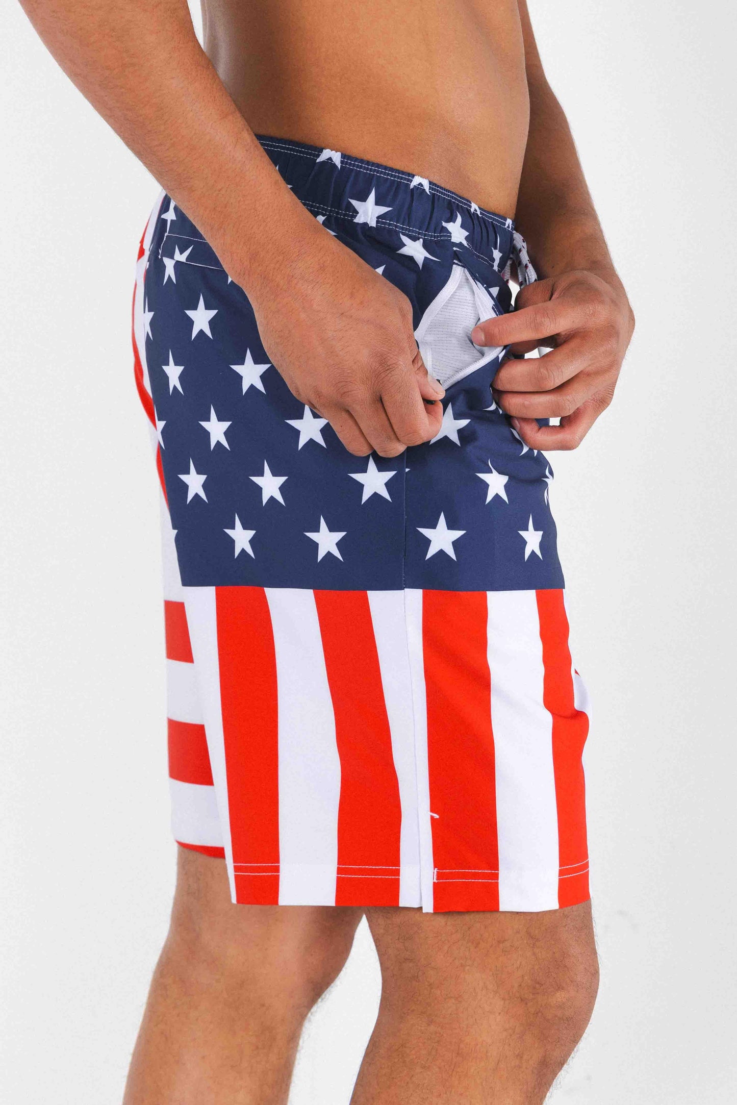 The Reagans | American Flag Patch Ball Hammock® Pouch 8" Swim Trunks - Shinesty - Flyclothing LLC