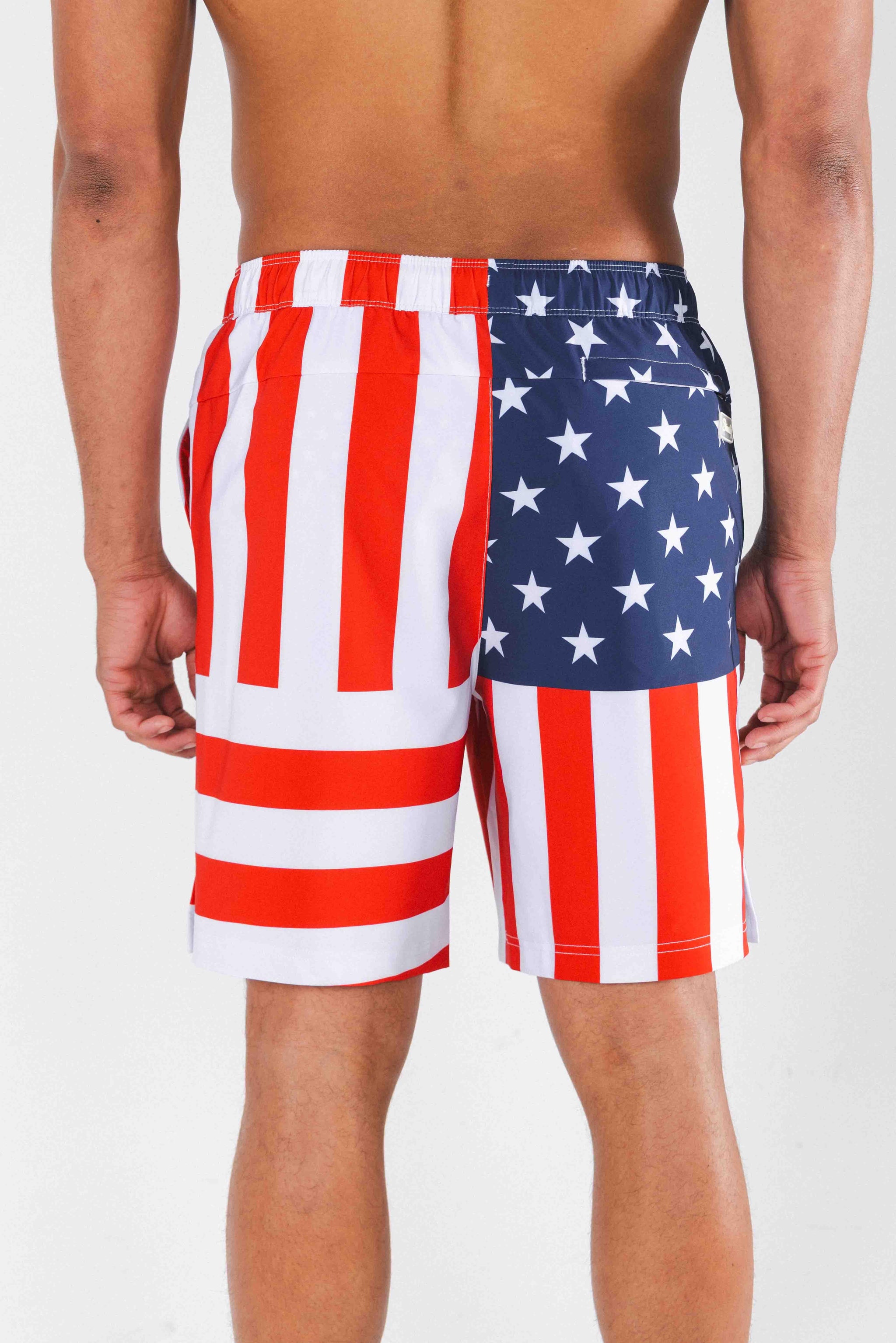 The Reagans | American Flag Patch Ball Hammock® Pouch 8" Swim Trunks - Shinesty - Flyclothing LLC