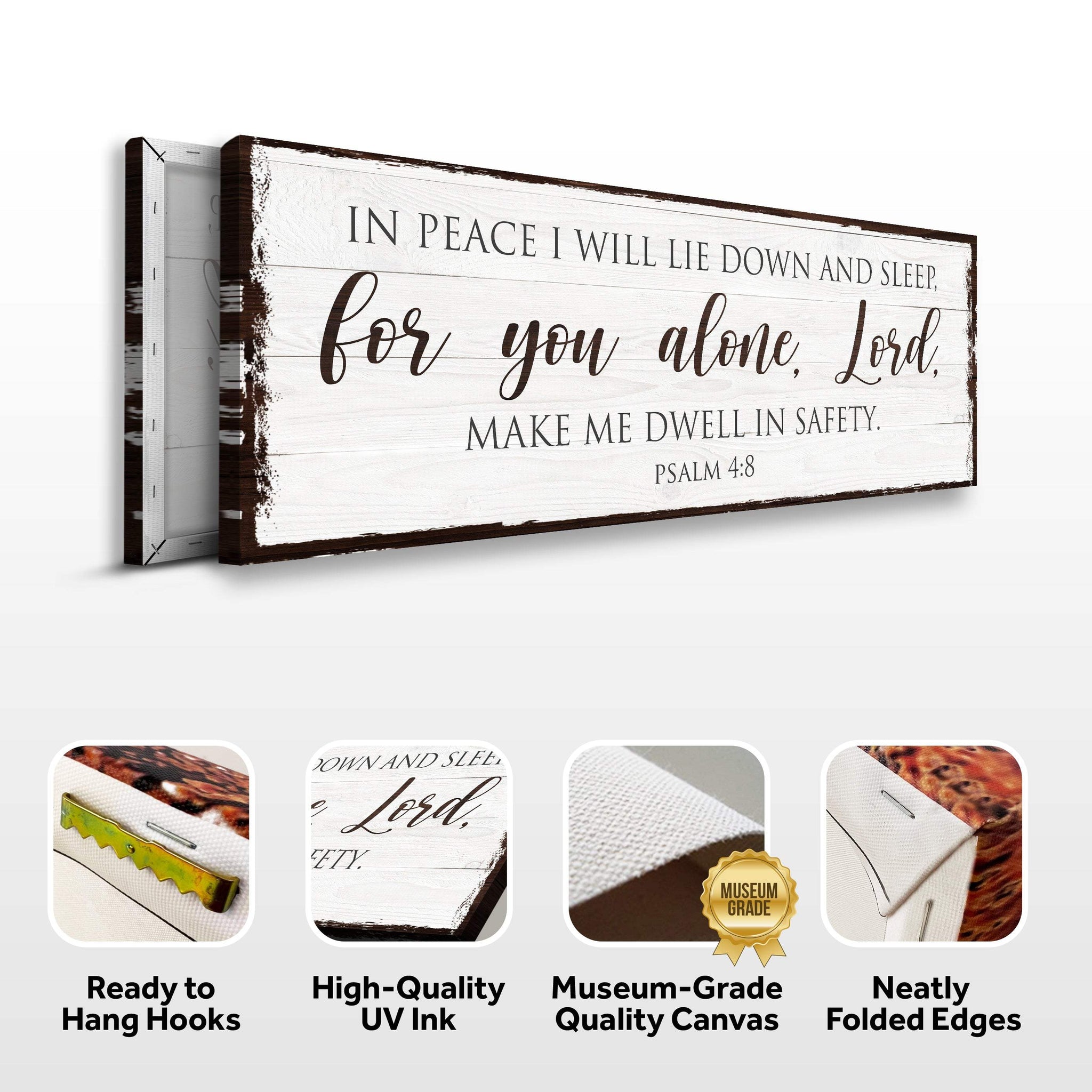 In Peace I Will Lie Down And Sleep For You Alone Lord Psalm 4:8 Faith Sign II - Tailored Canvases - Flyclothing LLC