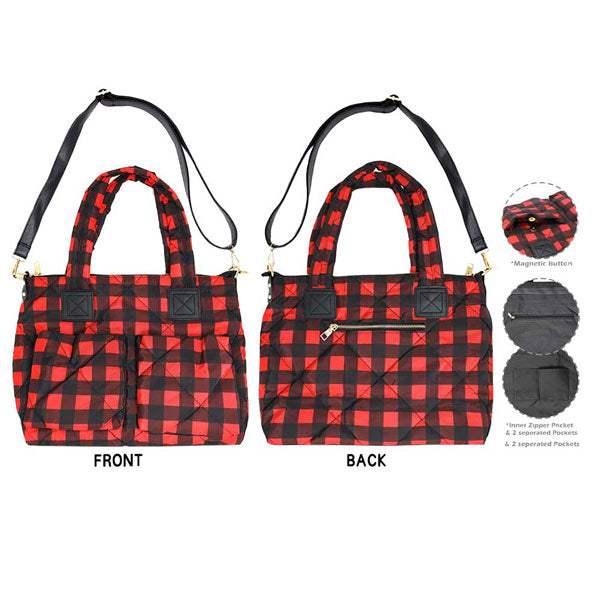 Buffalo Check Puffer Tote Bag - Madeline Love - Flyclothing LLC