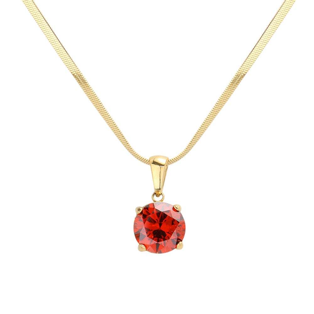 18K Gold Dipped Stainless Steel CZ Round Pendant Necklace - Madeline Love - Flyclothing LLC
