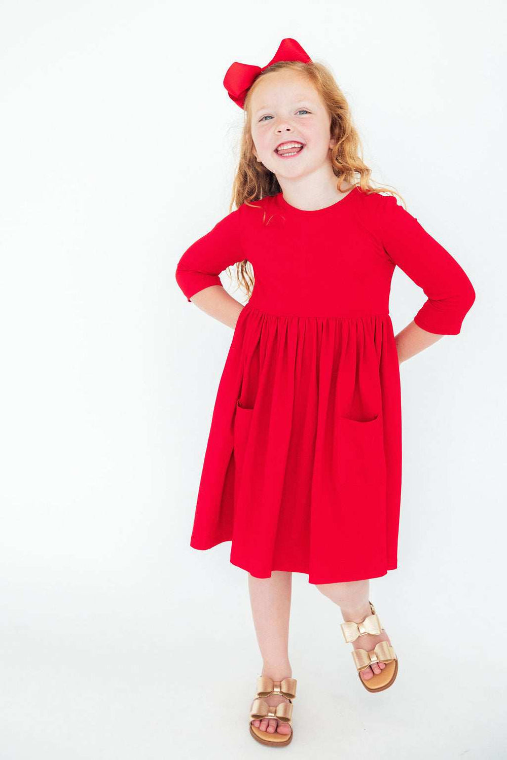 Red 3/4 Sleeve Pocket Twirl Dress - Mila & Rose ® - Flyclothing LLC