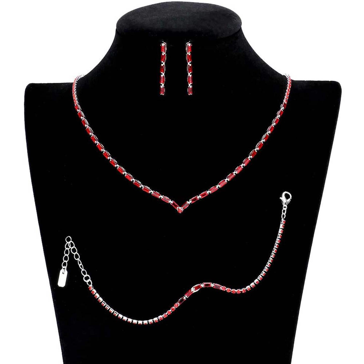 3PCS Chevron Accented Rectangle Stone Necklace Jewelry Set - Madeline Love - Flyclothing LLC