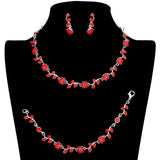 3PCS Flower Leaf Cluster Rhinestone Necklace Jewelry Set - Madeline Love - Flyclothing LLC