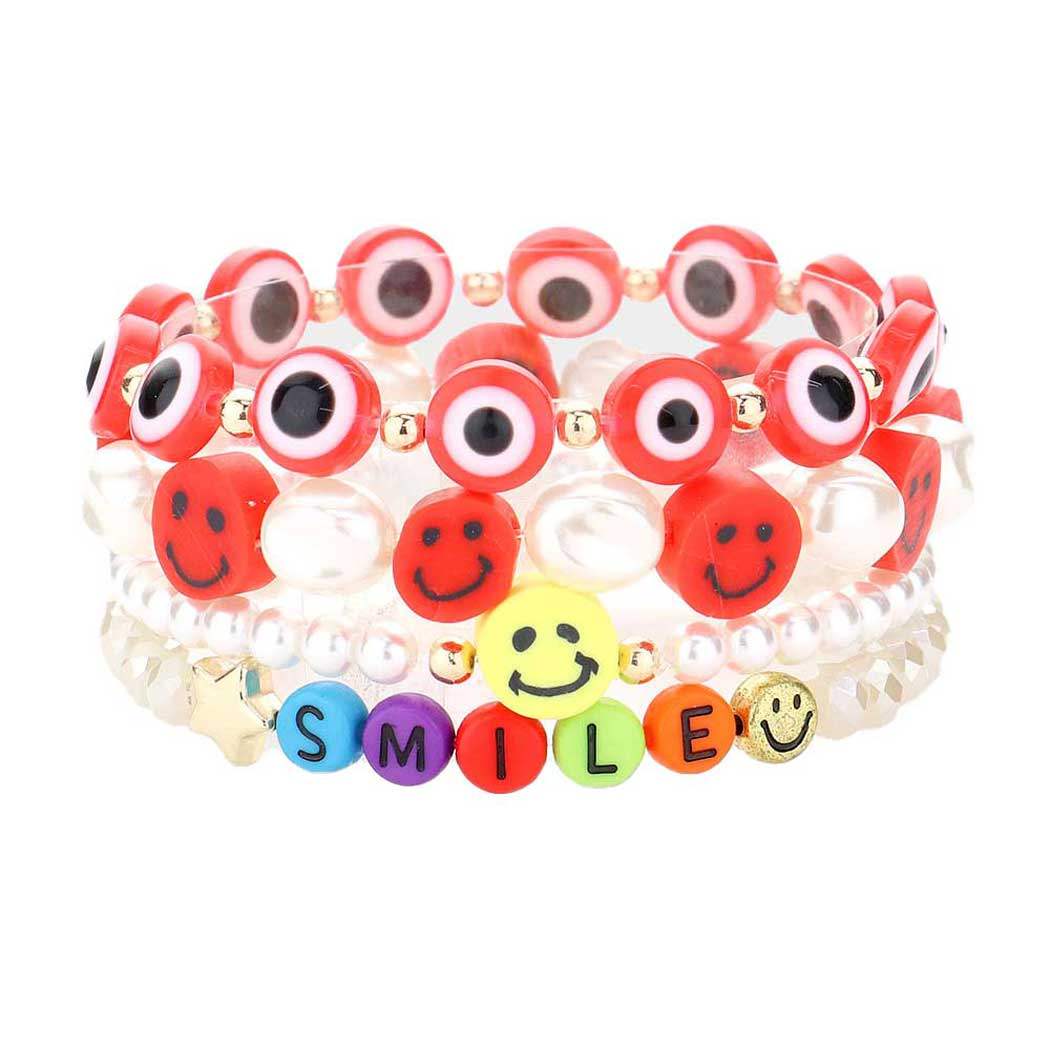 4PCS Freshwater Pearl Evil Eye Beaded Stretch Bracelets - Madeline Love - Flyclothing LLC