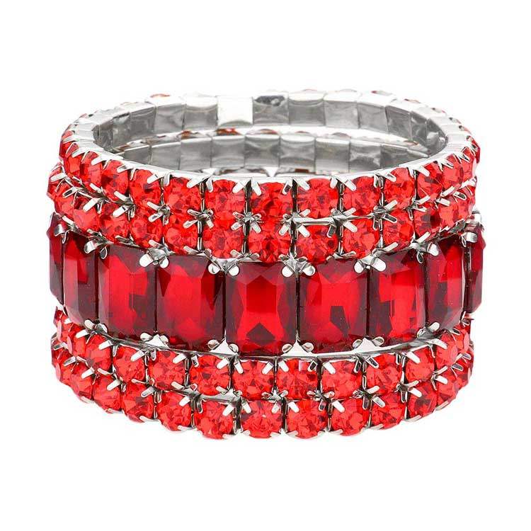 5Pcs Rectangle Round Stone Stretch Multi Layered Bracelets - Madeline Love - Flyclothing LLC