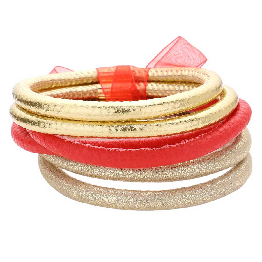 6pcs Faux Leather Tube Bangle Bracelets - Madeline Love - Flyclothing LLC