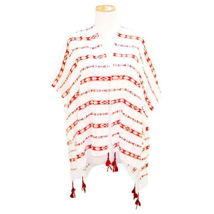 Aztec Pattern Tassel Poncho Kimono Cover Up - Madeline Love - Flyclothing LLC