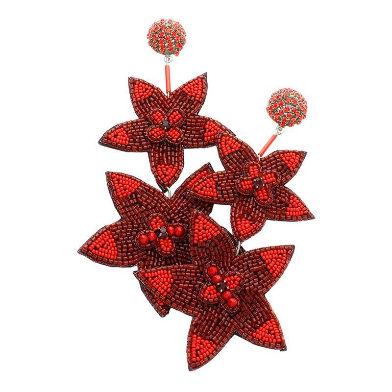 Beaded Double Flower Link Dangle Earrings - Madeline Love - Flyclothing LLC