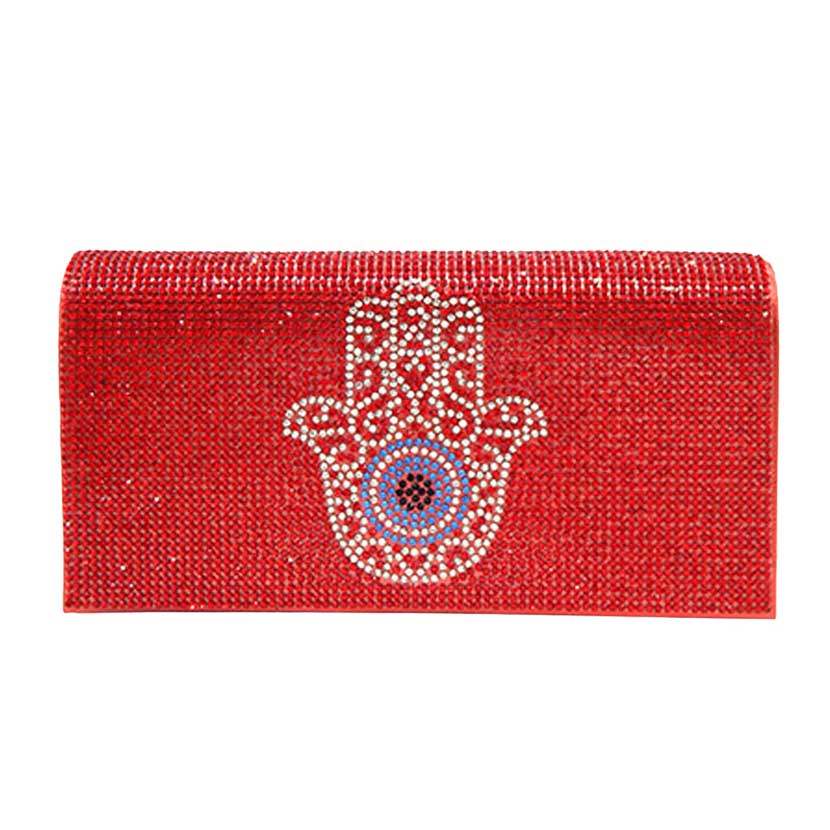 Bling Evil Eye Hamsa Hand Evening Clutch Crossbody Bag - Madeline Love - Flyclothing LLC