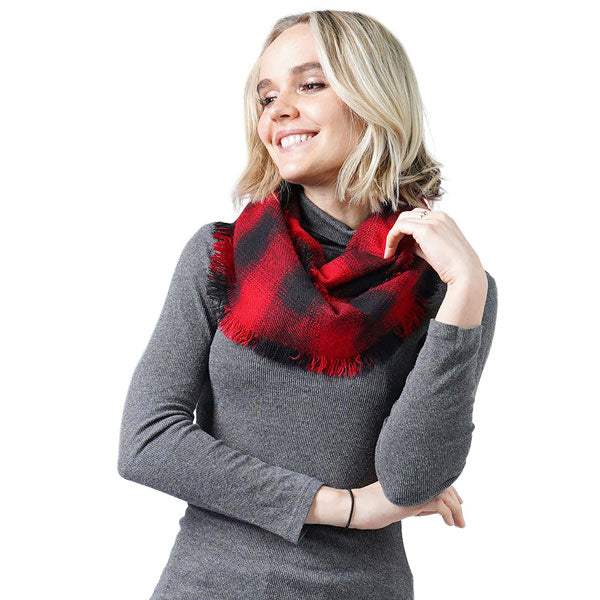 Buffalo Check Frayed Edges Infinity Scarf - Madeline Love - Flyclothing LLC