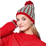 Check Patterned Pom Pom Beanie Hat - Madeline Love - Flyclothing LLC