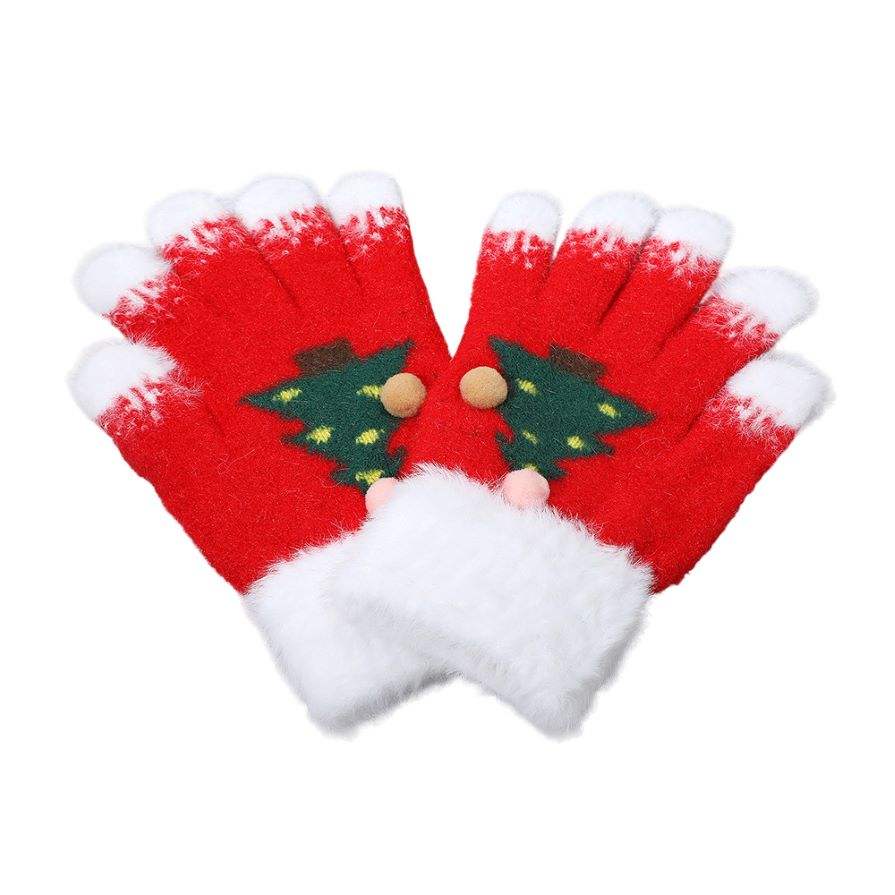 Cozy Fuzzy Pom Pom Christmas Tree Accent Winter Gloves - Madeline Love - Flyclothing LLC