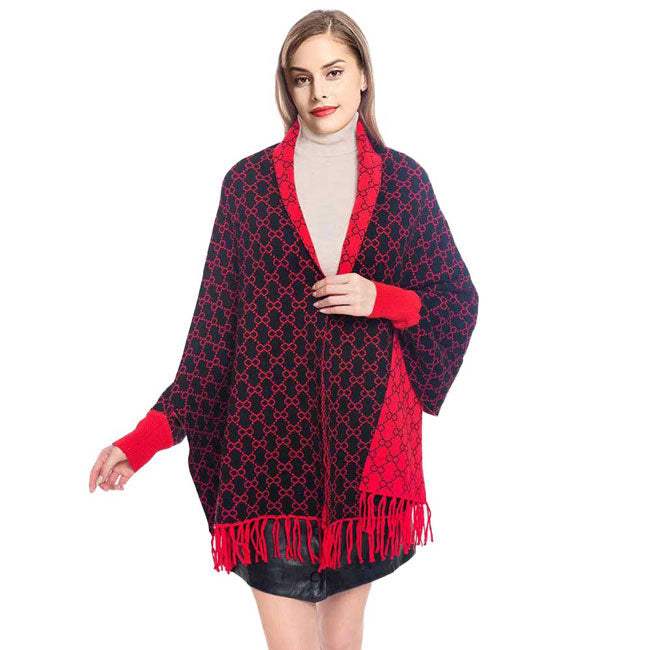 Fashionable Luxury Patterned Poncho - Madeline Love - Flyclothing LLC