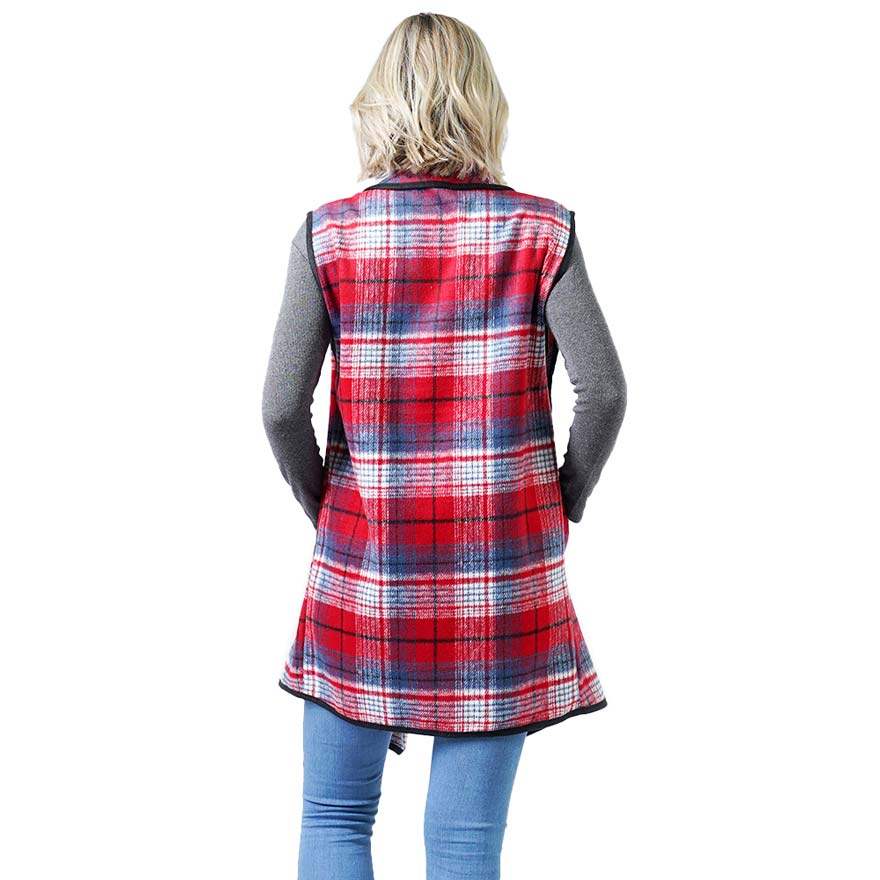 Fashionable Plaid Check Vest With Pocket - Madeline Love - Flyclothing LLC