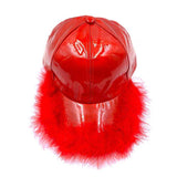 Faux Feather Trimmed Hologram Baseball Cap - Madeline Love - Flyclothing LLC