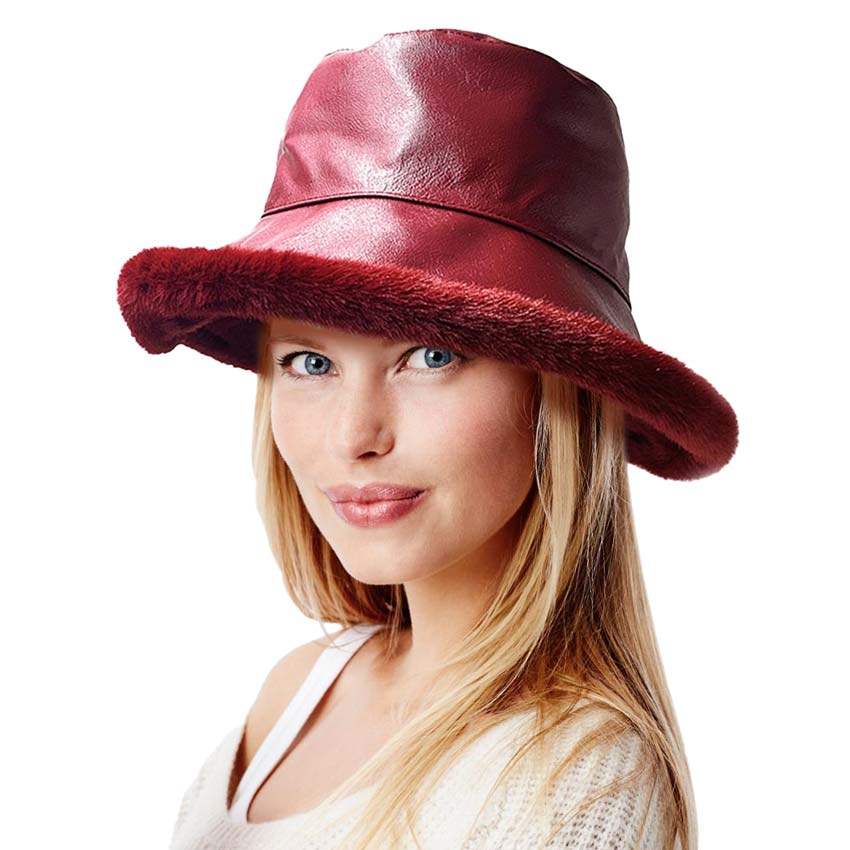 Faux Fur Inside Brim Solid Bucket Hat - Madeline Love - Flyclothing LLC