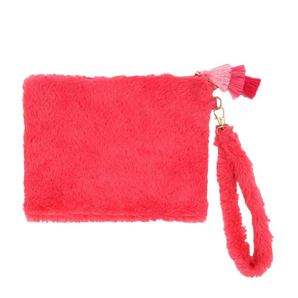 Faux Fur Tassel Pouch With Wristlet - Madeline Love - Flyclothing LLC