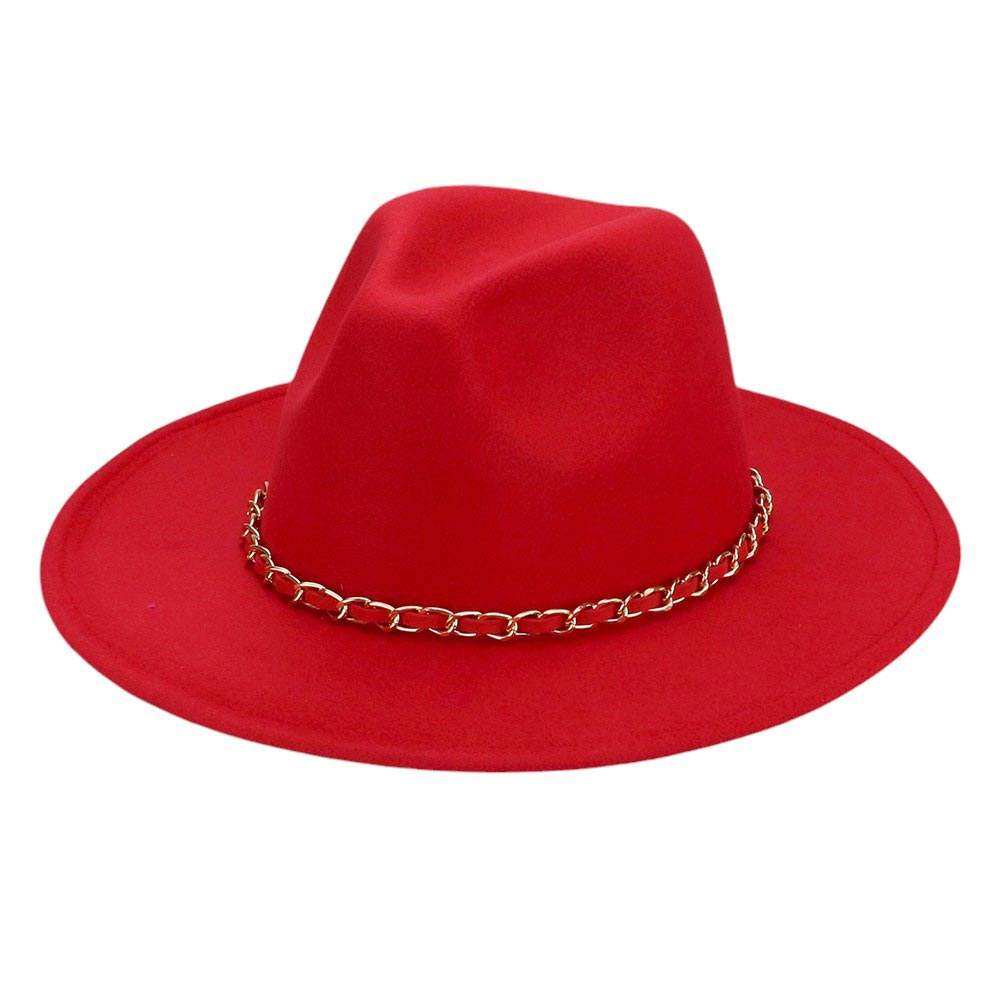 Faux Leather Braided Chain Band Pointed Fedora Hat - Madeline Love - Flyclothing LLC