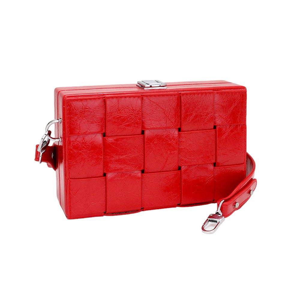 Faux Leather Woven Square Box Crossbody Bag - Madeline Love - Flyclothing LLC