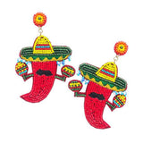 Felt Back Beaded Chili Pepper Dangle Earrings - Madeline Love - Flyclothing LLC