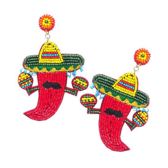 Felt Back Beaded Chili Pepper Dangle Earrings - Madeline Love - Flyclothing LLC